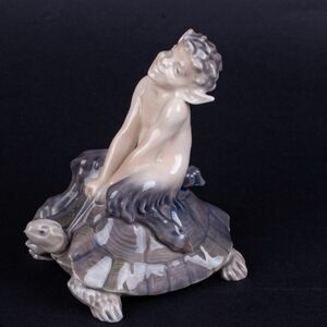 Royal Copenhagen Faun riding on tortoise figurine   Denmark